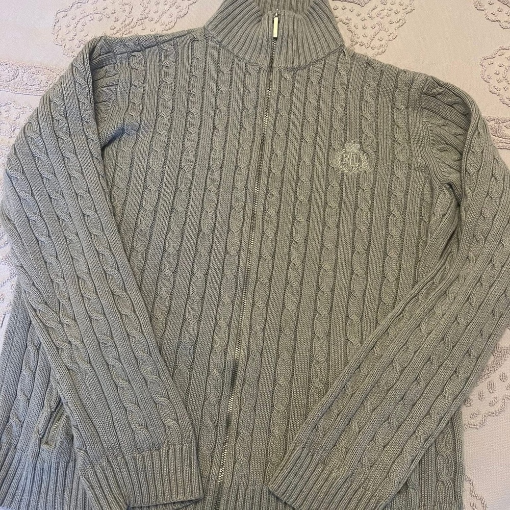 Lauren Ralph Lauren Size M Women's Gray Swearer Long Sleeve Full Zip Pocket